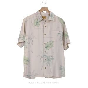 Tommy Bahama Hawaiian Shirt Cream S Silk Button Short Sleeve Tropical Floral